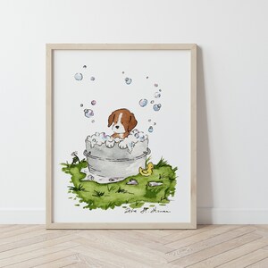 Beagle Art, Beagle Nursery Wall Art, Kids Bathroom Art, Puppy Nursery Art, Beagle Painting, Baby Bathroom Art, Dog Bathroom Art, Cute Beagle