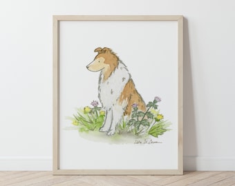 Collie Art Print, Collie Painting, Collie gift, Rough Collie Art, Collie Lovers, Collie Wall Art, Puppy Nursery Art, Sable Shetland Sheepdog