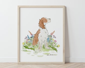 Springer Spaniel Art, Dog Nursery Art, Springer Spaniel Gift, Dog Lover Gift, Dog Portrait, Watercolor Dog Print, Springer Spaniel Painting