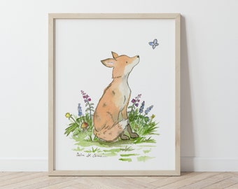 Woodland Nursery Art, Fox Art Print, Watercolor Fox Art, Woodland print, Children's Wall Art, fox nursery art, Forest Nursery Decor wall art