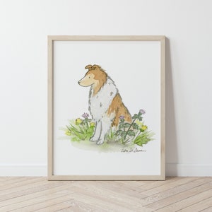 Collie Art Print, Collie Painting, Collie gift, Rough Collie Art, Collie Lovers, Collie Wall Art, Puppy Nursery Art, Sable Shetland Sheepdog