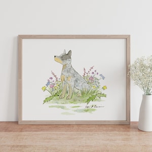 Australian Cattle Dog Art, Blue Heeler Art, Dog Portrait, Dog Painting, Puppy Nursery Art, Children's Art, Cattle Dog Gift, Watercolor Print