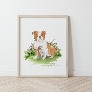 Bulldog Art, English Bulldog Print, Puppy Nursery Print, English Bulldog Art, Nursery Wall Art, Children&#39;s Decor, Bulldog Gift, Watercolor