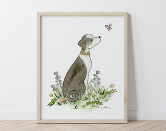 Watercolor Dog Art, Greyhound Art, Italian Greyhound, Mutt Art, Hound Mix, Husky Mix, Nursery Art, Children's Wall Art, Nursery Decor