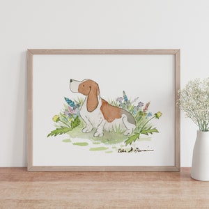 Basset Hound Art, Basset Hound Painting, Basset Hound Gift, Dog Art, Dog Nursery Art, Children&#39;s Wall Art, Watercolor Dog Art, Dog Print