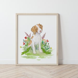 Brittany Spaniel Art, Brittany Spaniel Gift, Dog Lover Gift, Brittany Spaniel Art, Spaniel Painting, Puppy Nursery Art, Watercolor Spaniel