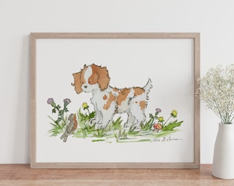 Cavalier King Charles Spaniel Print, Cavalier Gift, Spaniel Nursery Print, Puppy Dog Nursery, Children's Art, Springer Spaniel Brittany