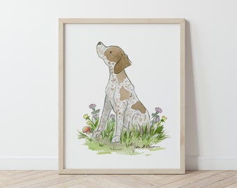 Impression d’Art de pointeur, impression de pointeur allemand à poil court, art de pépinière de chien, art de pépinière de chiot, art pour enfants, art de chien d’oiseau, cadeau de chien, aquarelle