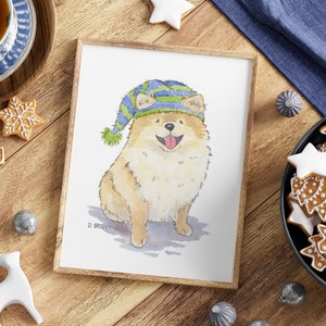 Pomeranian Art, Holiday Pomeranian Print, Christmas Pom, Pomeranian Gift, Pomeranian Lover, Watercolor Pom Art, Cute Pom Art Holiday Dog Art