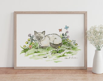 Siamese Cat Print, Kitten Nursery Art, Cat Watercolor, Kid's Wall Art, Children's Cat Art, Cat Nursery Art, Nursery Decor, Birman Cat, Kitty