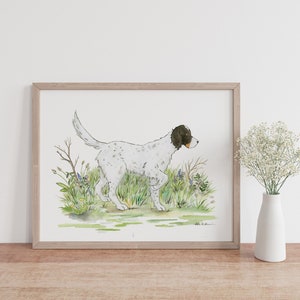 English Setter Art, Hunting Dog Print, Watercolor Dog Art, Puppy Nursery Art, Children&#39;s Art, Pet Portrait, Dog Lover Gift, Pointing Dog