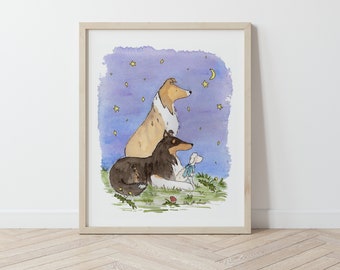 Collie Art, Puppy Nursery Art, Collie Print, Collie Print, Nursery Wall Art, Kids Wall Art, Kids Decor, Childrens Art, Dog Lover Gift, Baby