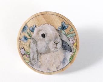 Wooden Holland Lop Pin, Blue Tort Holland Lop, Rabbit Lover Gift, Bunny Mom, Holland Lop Gift, Rabbit Pin, Bunny Gift, Stocking Stuffer