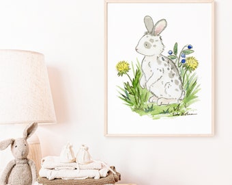 Woodland Nursery Art, Bunny Nursery Art- Children's Art, Forest Nursery Art, Rabbit, Easter Decorations, Spring Decor, Easter Bunny Print,