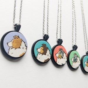 Sheltie Necklace, Hand painted Wooden Sheltie Necklace, Sheltie Gift, Shetland Sheepdog, Sheltie Lover, Sable, Blue Merle, Tri Color