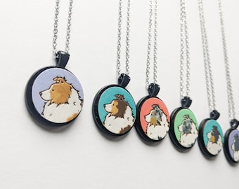 Sheltie Necklace, Hand painted Wooden Sheltie Necklace, Sheltie Gift, Shetland Sheepdog, Sheltie Lover, Sable, Blue Merle, Tri Color