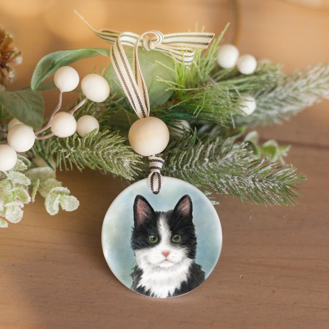 Personalized Tuxedo Cat Ornament, Black and White Cat Gift, Cat Lover ...