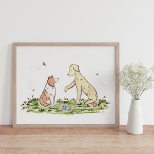 Niedliche Hundekunst, Golden Retriever Kunst, Sheltie Kunst, Welpen Kinderzimmer Kunst, Kinder Hundekunst, Hundekindergarten, Aquarell Hunde, Shetland Sheepdog Kunst Bild 2