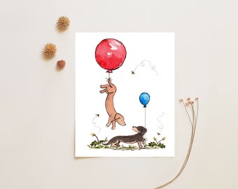 Dachshund Art, Puppy Nursery. Balloon Nursery, Dachshund with Balloons, Nursery Wall Art, kids room decor, Baby Shower Gift, Dachshund Gift