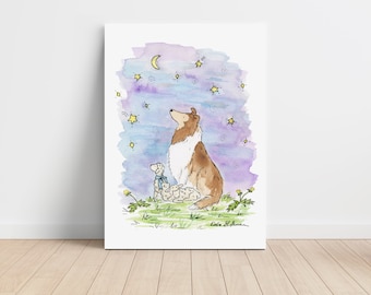 Collie Canvas Art, Wishing Star Print, Canvas Nursery Art, Cute Collie Art, Children's Wall Art, Children's Puppy Nursery Art, Collie Gift