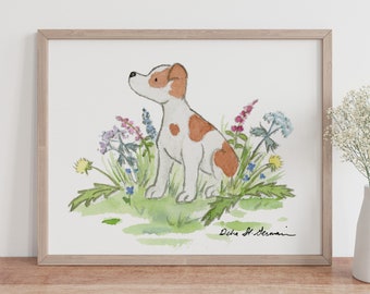 Jack Russell Art, Terrier Art, Dog Print, Puppy Nursery Art, Fox Terrier Art, Nursery Decor, Kids Wall Art, Pet Portrait, Jack Russell Gift