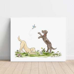 Puppy Canvas Nursery Art, Black Lab Art, Golden Retriever Art, canvas Dog Art, Puppy art, Children&#39;s Art, Kids Room Decor Gallery Wrap