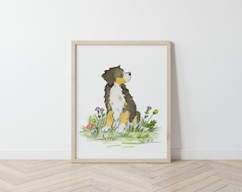 Bernese Mountain Dog Print, Bernese Nursery Print, Bernese Illustration, Gift for Bernese Lover, Cute Bernese Art, Berner, Puppy Dog Nursery