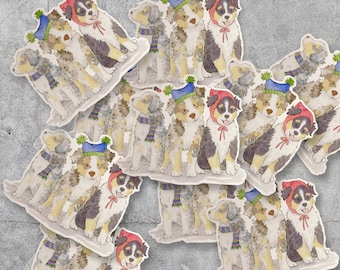 Holiday Aussies Sticker, Australian Shepherd Sticker, Aussie Car decal, Aussie Gift, Aussie Lover, Dog Lover Gift, Aussie Vinyl Sticker