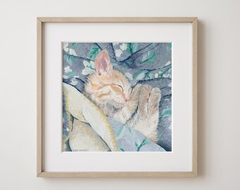 Ginger Tabby Kitten Art, Gouache Cat Painting Print, Giclee Cat Print, Orange Cat Art, Gift for Cat Lovers