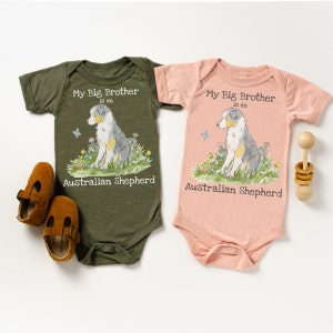 Body de bebé australiano, adorable australiano, pastor australiano azul merle, amante de los australianos, regalo para baby shower, hermana mayor australiana, hermano mayor australiano