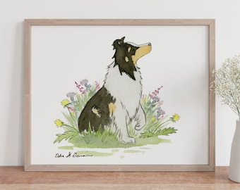 Sheltie Art, Sheltie Print, Tricolor Sheltie, Dog Nursery Art, Children's Art, Sheltie Gift, Sheltie Lover, Watercolor, Dog Portrait, Collie