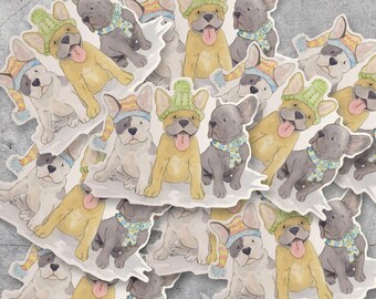 Holiday Frenchies Sticker, French Bulldog Sticker, Frenchie Car decal, Frenchie Gift, Frenchie Lover, Dog Lover Gift, Frenchie Vinyl Sticker