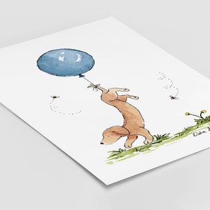 Puppy Nursery Art, Dachshund with Blue Balloon, Dog Nursery Print, Children's Wall Art, Kids Room Decor, Kids Wall Art, Dachshund Gift, Baby image 2