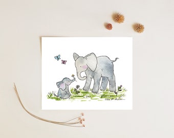 Elephant Nursery Art, Cute Elephant Art, Mom and Baby, Children's Wall Art, Nursery Art, kids wall art, large nursery print, Elephant Lover
