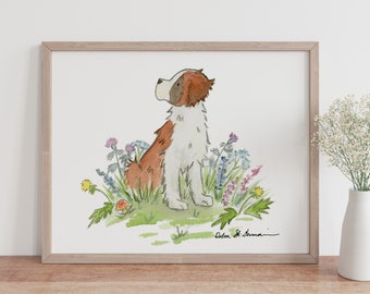 St Bernard Print, St Bernard Gift, St Bernard Illustration, Puppy Nursery, Children's Art, Dog Portrait, Dog Painting, Gift for Dog Lovers