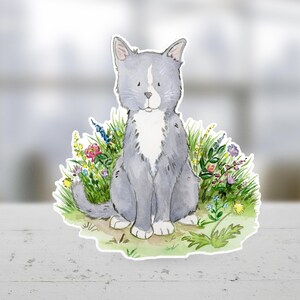 Gray Cat Sticker, Cute Cat Sticker, Cat Lover Gift, Grey Kitten Sticker, Cat Mom Gift, Watercolor Cat Art