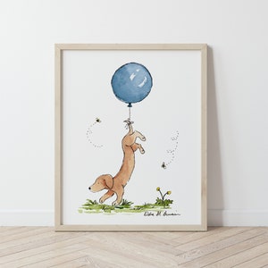 Puppy Nursery Art, Dachshund with Blue Balloon, Dog Nursery Print, Children's Wall Art, Kids Room Decor, Kids Wall Art, Dachshund Gift, Baby image 1