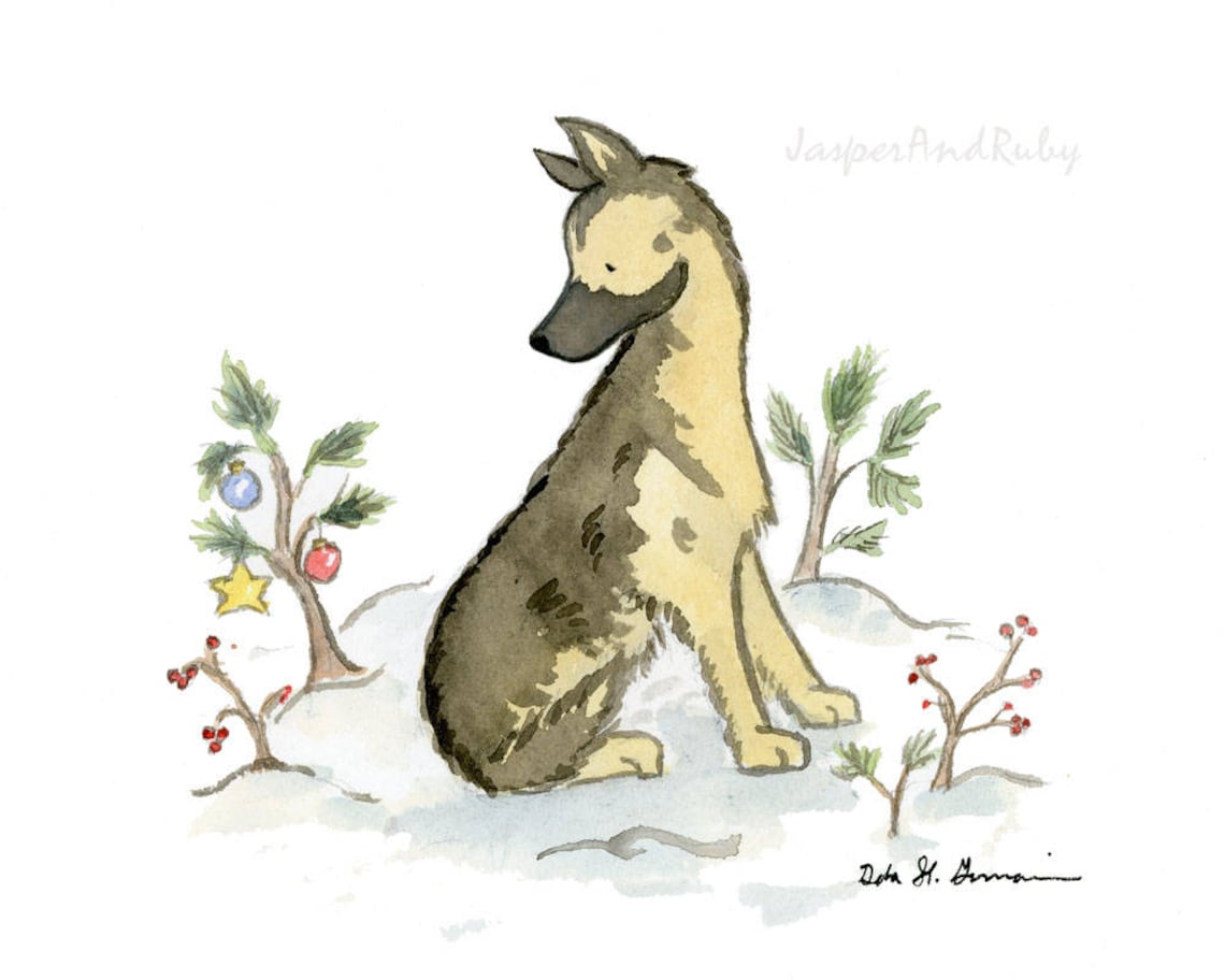 German Shepherd Christmas Art Dog Holiday Print Dog | Etsy