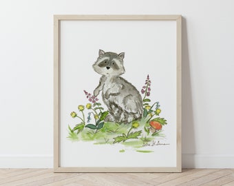 Woodland Nursery Art, Raccoon Nursery Print, Forest Nursery Art, Children's Art, Children's Wall Art,Raccoon Wall Art, Raccoon Art Print