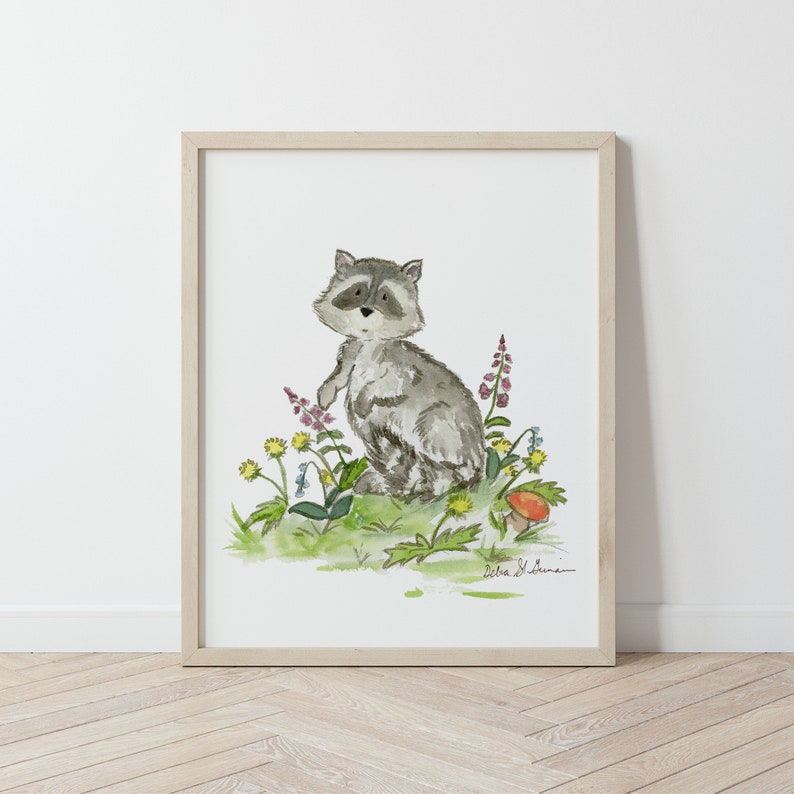 Woodland Nursery Art, Raccoon Nursery Print, Forest Nursery Art, Children's Art, Children's Wall Art,Raccoon Wall Art, Raccoon Art Print image 1