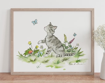 Kitten Nursery Art- Tabby Kitten Print - Tabby Cat Watercolor- Kid's Wall Art- Children's Cat Art- Cat Nursery Art- Nursery Decor New Baby