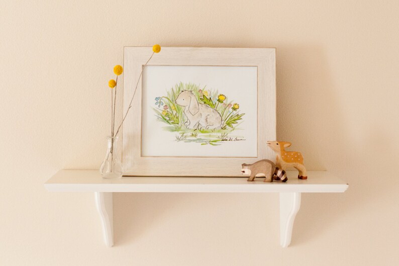 Bunny Art, Watercolor Easter Wall Art, Spring Decor Woodland Nursery Art, Rabbit Nursery Art- Children's Art, Forest Nursery Art image 5