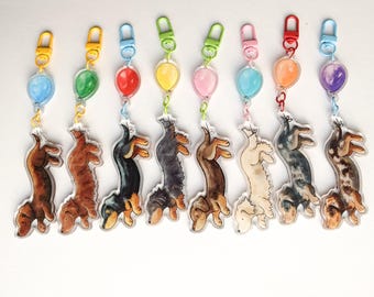 Acrylic Dachshund Keychain, Dachshund with Balloon, Gift for Dachshund Lover, Weiner Dog Keyring, Cute Dachshund Gift, Dachshund Art