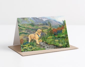 Alaskan Mountain Greeting Cards, Fall Hike with a Bernese Mountain Dog Card, Gift for Dog Lover