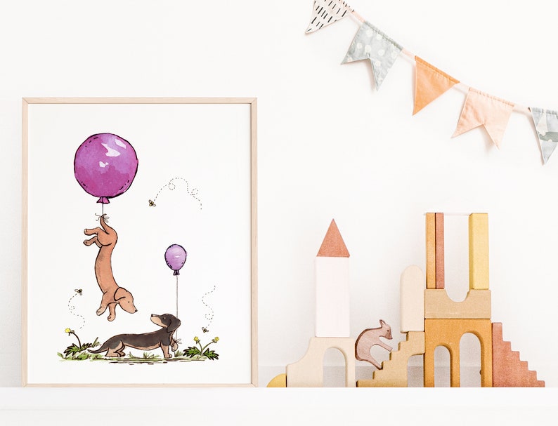 Dachshund Art, Puppy Nursery Art, Cute Dachshund Art, Weiner Dog Art, Dachshund Gift, Dachshund lover, Dachshund Nursery Art, Children's Art image 3