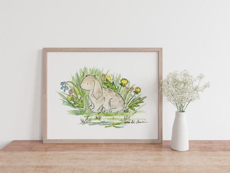Bunny Art, Watercolor Easter Wall Art, Spring Decor Woodland Nursery Art, Rabbit Nursery Art- Children's Art, Forest Nursery Art image 1