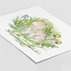 Bunny Art, Watercolor Easter Wall Art, Spring Decor Woodland Nursery Art, Rabbit Nursery Art- Children's Art, Forest Nursery Art image 2