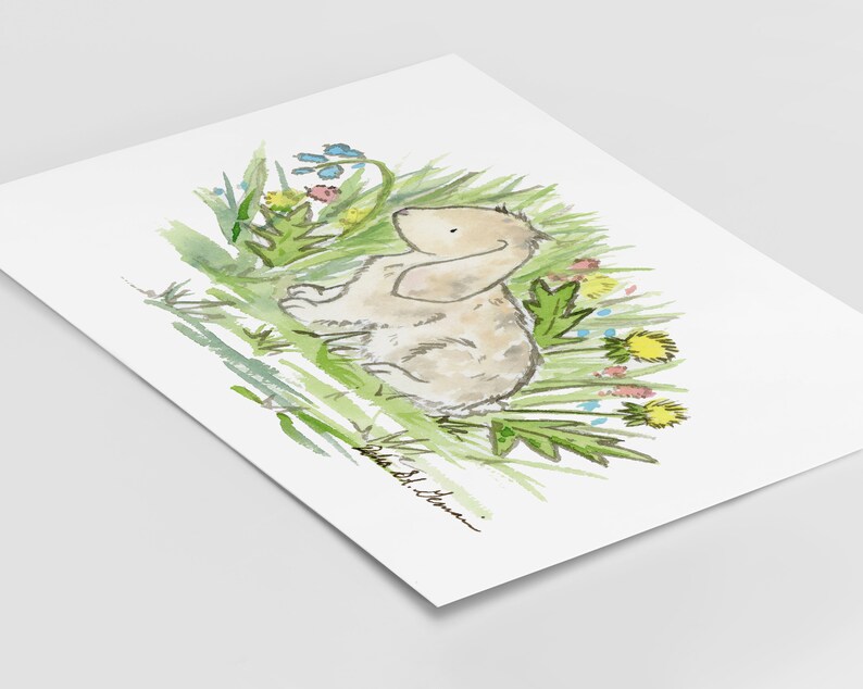 Bunny Art, Watercolor Easter Wall Art, Spring Decor Woodland Nursery Art, Rabbit Nursery Art- Children's Art, Forest Nursery Art image 2
