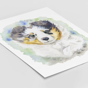 Sheltie Art,Blue Merle Sheltie Puppy, Shetland Sheepdog, Children's Art, Sheltie Gift, Sheltie Lover, Watercolor, Dog Portrait, Collie art image 2