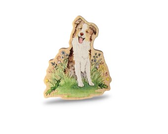 Wooden Aussie Pin, Aussie Lover Gift, Aussie Mom, Red Merle Aussie, Australian Shepherd, Dog Lover Gift, Easter Basket Gift